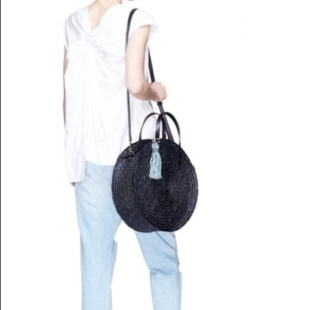 Rebecca Minkoff black straw circle crossbody tote